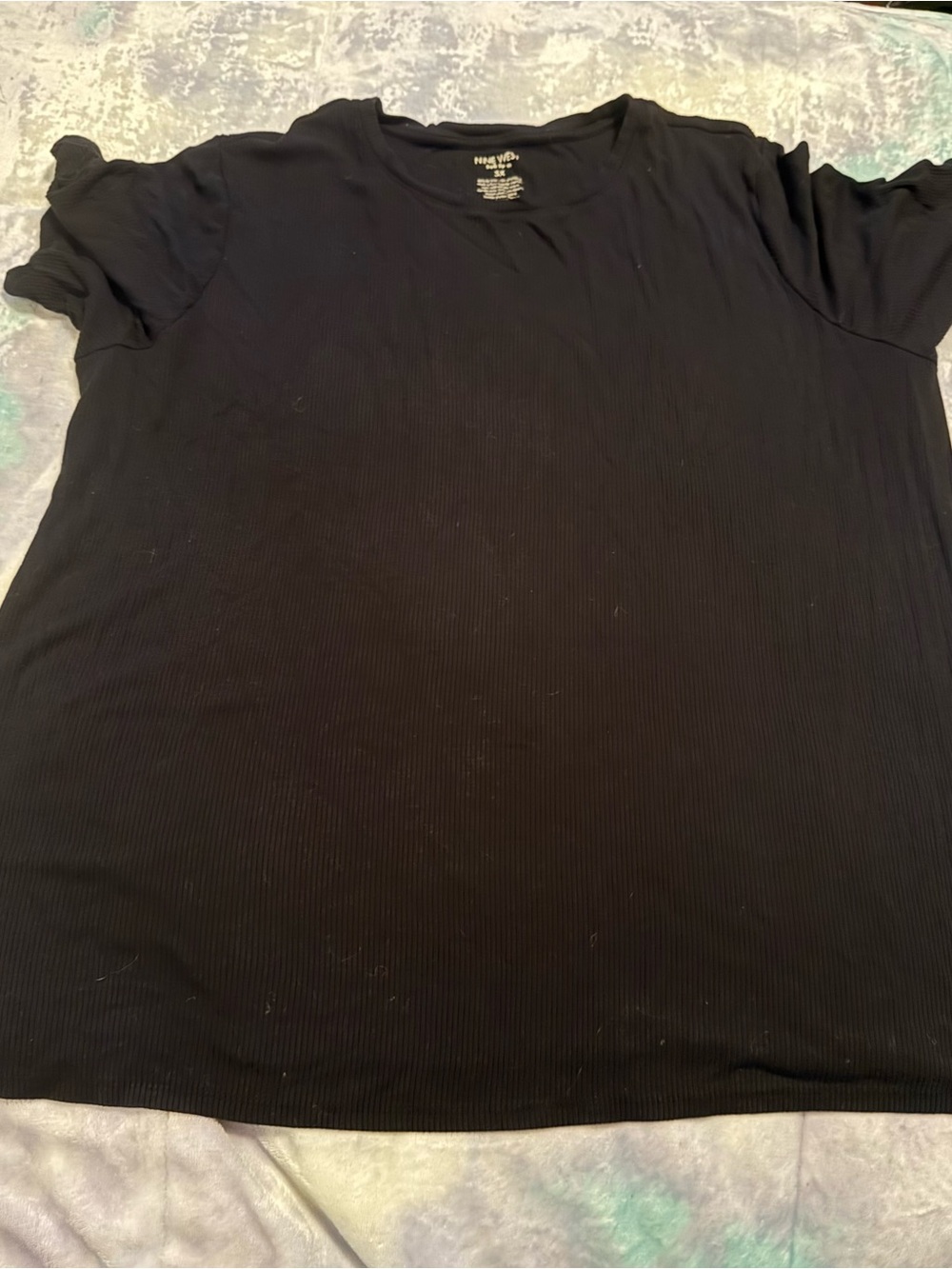 Nine West Black Ribbed Crew Short Sleeve Top